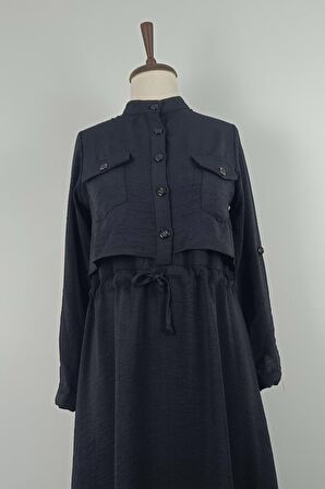 Belden Büzgülü Elbise Siyah 7755