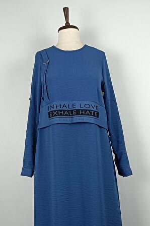 Baskı Detaylı Elbise Mavi 7770