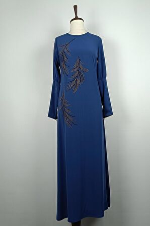 Taş Detayı Elbise Mavi 7804