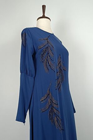 Taş Detayı Elbise Mavi 7804