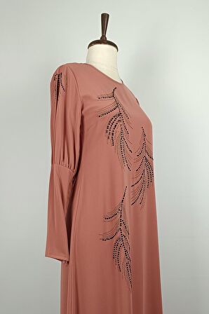 Taş Detayı Elbise Pembe 7804