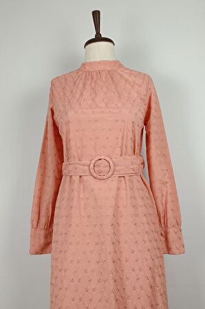 Brode Kemerli Elbise Pembe 7723
