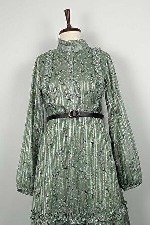 Fırfır Detayalı Tunik Yeşil T1572