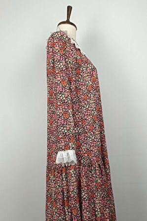 Bebe Yaka  Çiçek Desenli Tunik Siyah T1550