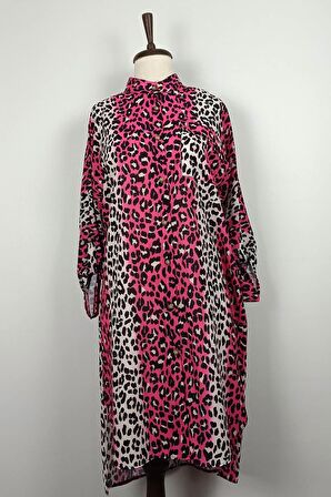 Leopar Desenli Tunik Fuşya T1674