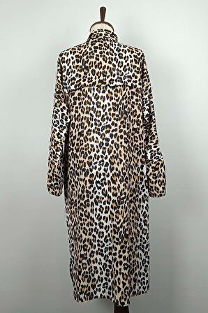 Leopar Desenli Büyük Beden Tunik Bej T1674