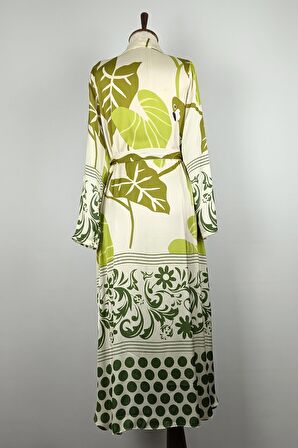 Düğmeli Saten Elbise Yeşil K327