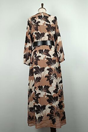 Büyük Beden Şifon Elbise Vizon 7819