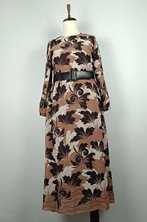 Büyük Beden Şifon Elbise Vizon 7819