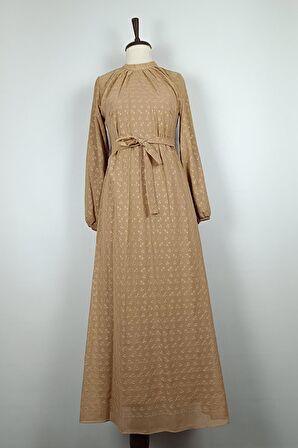 Desenli Şifon Elbise Vizon 7725