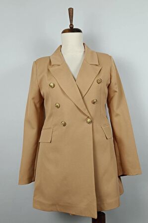 Uzun Büyük Beden Blazer Ceket Vizon C1003