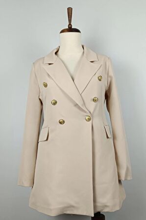 Uzun Büyük Beden Blazer Ceket Bej C1003