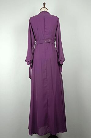 Drape Detaylı Şifon Elbise Mürdüm 7841