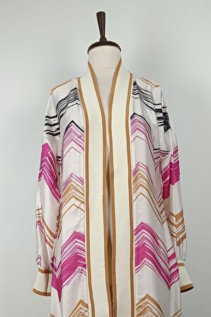 Büyük Beden Desenli Abaya Pembe K325