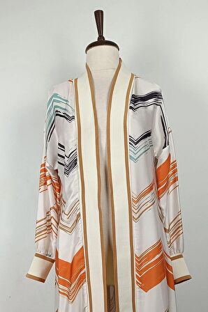 Büyük Beden Desenli Abaya Turuncu K325