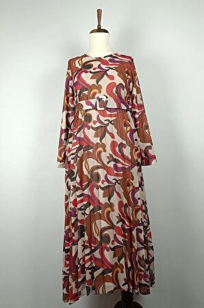 Büyük Beden Pliseli Elbise Kırmızı 7824