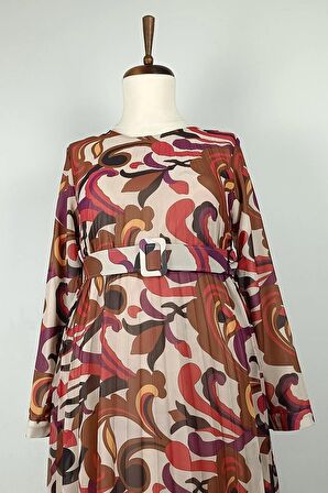 Büyük Beden Pliseli Elbise Kırmızı 7824