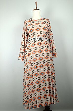 Büyük Beden Pliseli Elbise Turuncu 7824