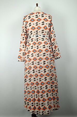 Büyük Beden Pliseli Elbise Turuncu 7824