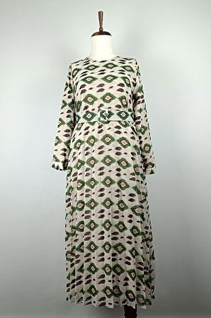 Büyük Beden Pliseli Elbise Yeşil 7824