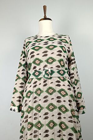 Büyük Beden Pliseli Elbise Yeşil 7824