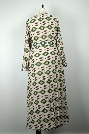 Büyük Beden Pliseli Elbise Yeşil 7824