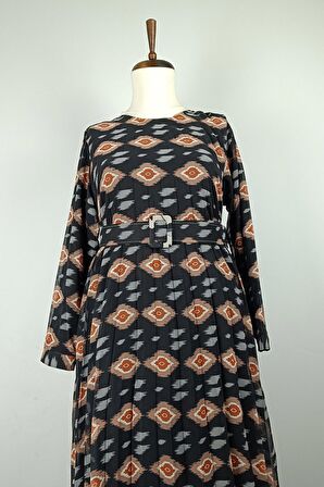 Büyük Beden Pliseli Elbise Siyah 7824