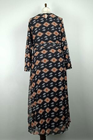 Büyük Beden Pliseli Elbise Siyah 7824