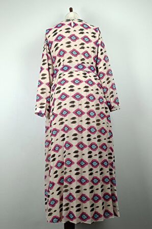 Büyük Beden Pliseli Elbise Pembe 7824