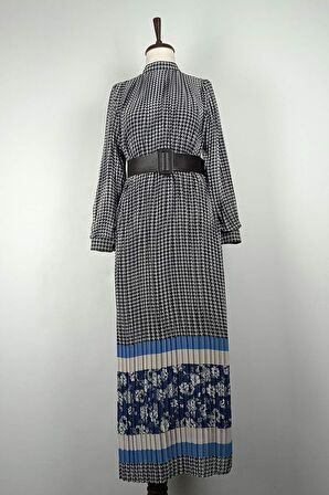 Pliseli Şifon Elbise Siyah 7686