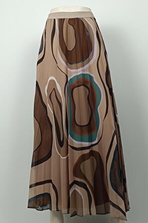 Büyük Beden Pliseli Etek Vizon 4325