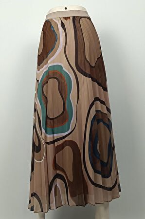 Büyük Beden Pliseli Etek Vizon 4325