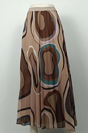 Büyük Beden Pliseli Etek Vizon 4325