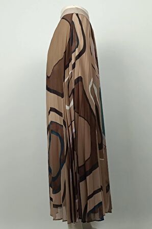 Büyük Beden Pliseli Etek Vizon 4325