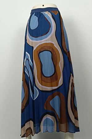 Büyük Beden Pliseli Etek Mavi 4325