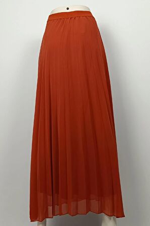 Büyük Beden Pliseli Şifon Etek Kiremit 4325