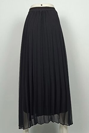Büyük Beden Pliseli Şifon Etek Siyah 4325