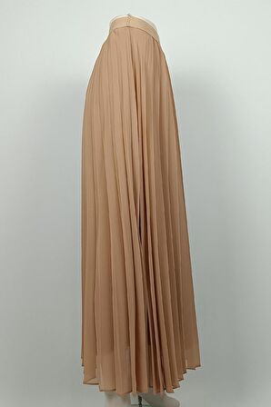 Büyük Beden Pliseli Şifon Etek Vizon 4325