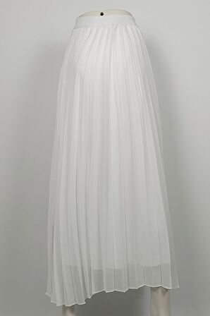 Büyük Beden Pliseli Şifon Etek Beyaz 4325