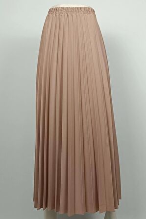 Pliseli Krep Etek Vizon 4339