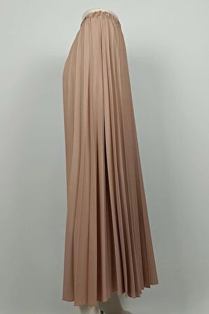 Pliseli Krep Etek Vizon 4339