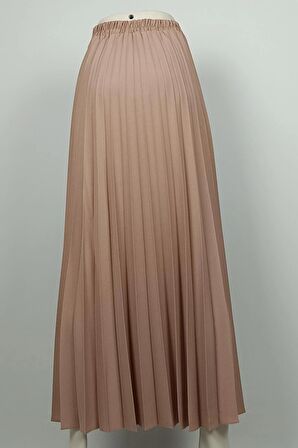 Pliseli Krep Etek Vizon 4339