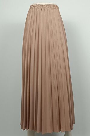 Pliseli Krep Etek Vizon 4339