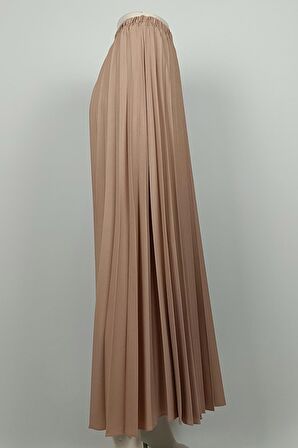 Pliseli Krep Etek Vizon 4339