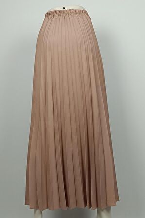 Pliseli Krep Etek Vizon 4339