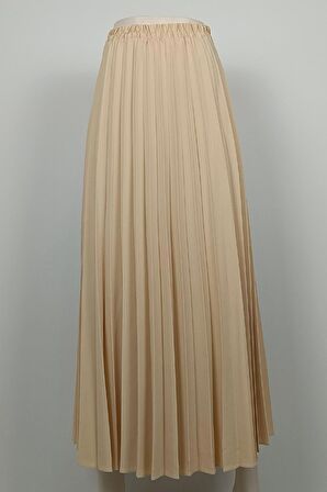 Pliseli Krep Etek Bej 4339
