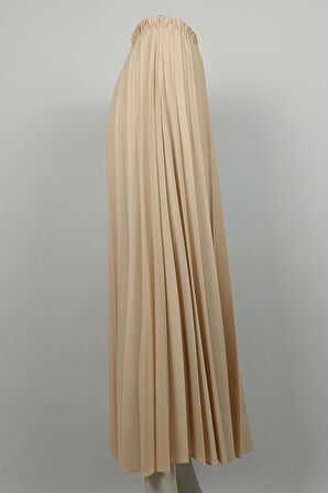 Pliseli Krep Etek Bej 4339