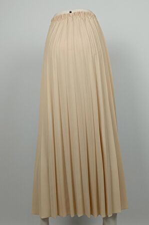 Pliseli Krep Etek Bej 4339