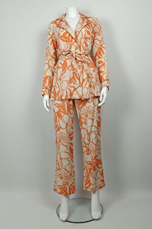 Desenli Ceket Takım Turuncu TK225