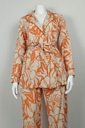 Desenli Ceket Takım Turuncu TK225